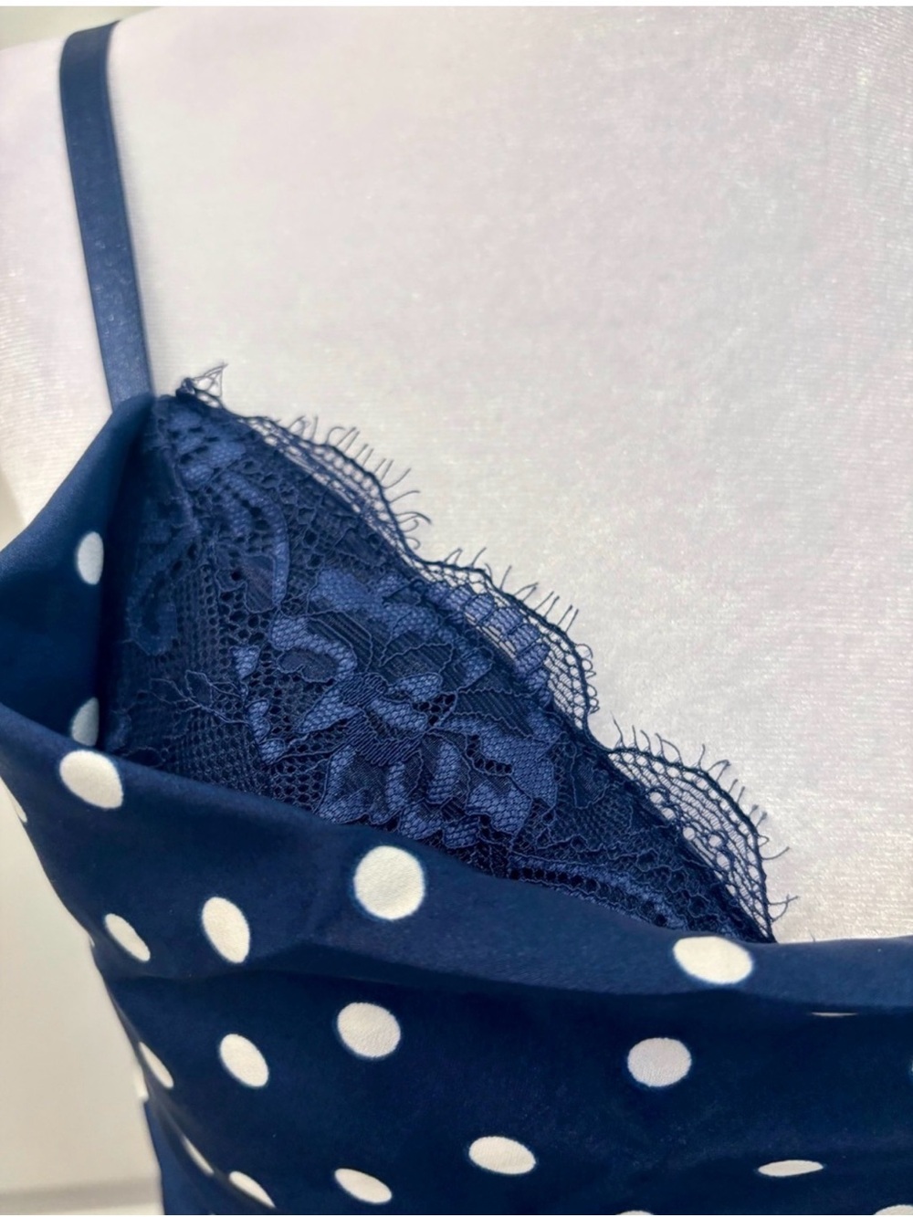 NWT Jessica Simpson Navy Polka Dot Lace Cowl Neck Maxi Dress XL - Picture 13 of 14